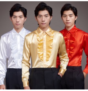 Men's satin singers host stage performance shirts groomsman drama cosplay male model show performing tops 