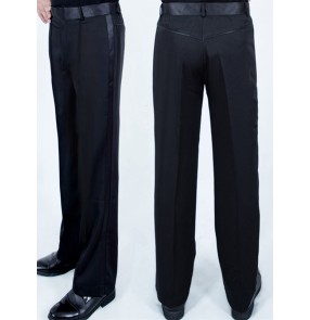 Men's side with ribbon black color ballroom latin dance pants stage performance waltz tango chacha dance long trousers for male
