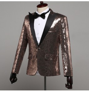 Men's singers blazers male champagne paillette magician jazz night club dance host chorus stage performance Halloween party dancing jacket coats