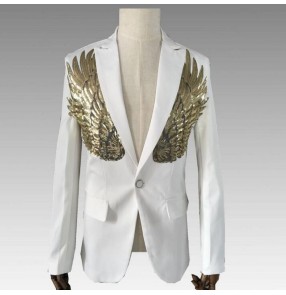 Men's singers host blazers white black colored male sequin photography dancers stage performance jazz dance coats jackets