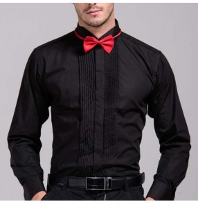 Men's singers host choir chorus stage performance shirts night club dress shirt cotton shirts with neck bow