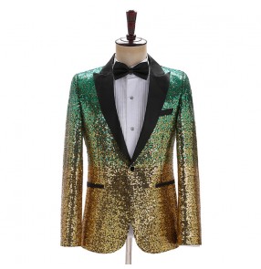 Men's singers host Green with gold gradient sequined suit jazz dance video shooting jacket men's stage performance dress trendy shiny catwalk blazers