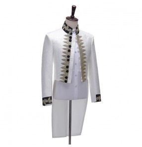 Men's singers magician host stage Performance tuxedo coats white dress suits men's jacquard court suit European style Prince performing cosplay jacket