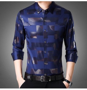 Men's slim fit shirts youth street wear casual dress shirts host singers grooms shirts