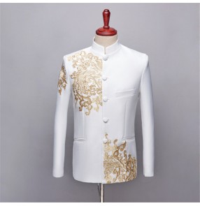 Men's stage performance chorus host Chinese tunic suit Traditional Chinese Style Embroidery Dragon Tang suit Men Kung Fu coats Tops Jackets New Year Coats