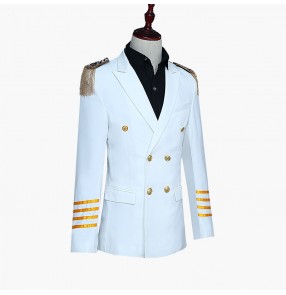 Men's stage performance jazz dance blazers host singers drama cosplay military drama cosplay long coats