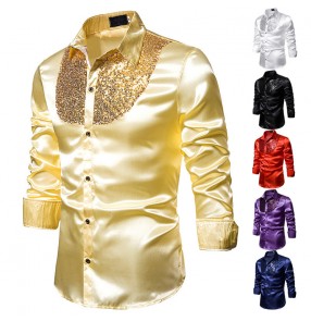 Men's stain sequin night club bar singers host stage performance shirts Emcee Photography studio performing sequins shirts tops