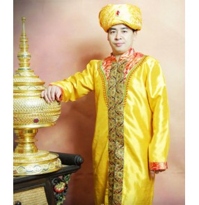 Men's traditional Indian style dance costumes male gold colored stage performance party new year festival drama cosplay robes dress