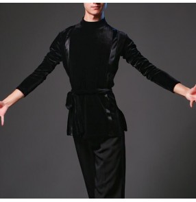 Men's velvet latin dance shirts adult ballroom waltz tango chacha dance tops shirts