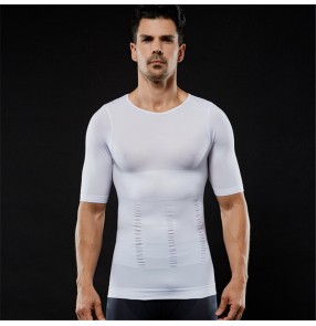 Men's weight loss body shaper clothing seamless tops abdomen tummy corset t shirts for male