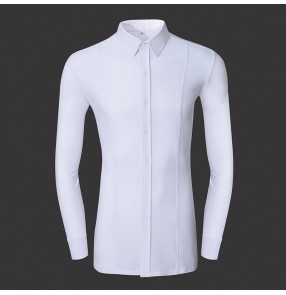 Men's white black ballroom latin dance shirts for man modern dance competition waltz tango flamenco dance tops for male