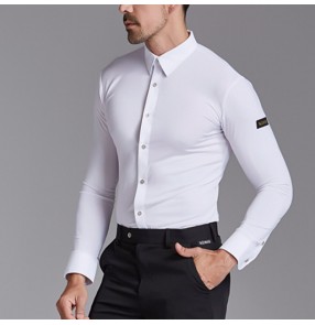 Men's white black latin dance shirts competition ballroom flamenco waltz tango dance tops shirt