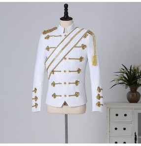 Men's white black sequins jazz dance coats rock pole dance coats singers host stage performance jackets