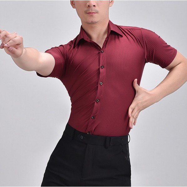 Latin Dance Shirt Men's Wine color striped ballroom latin dance