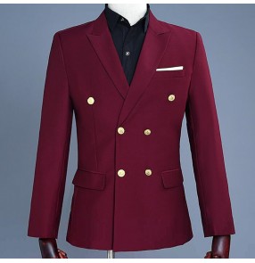 Men's wine colored host singers stage performance blazers model show performance coats blazers