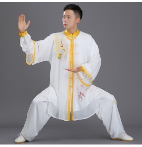 Men's women chinese dragon taichi kungfu suit wushu martial arts uniforms competition performance clothing