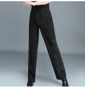 Men's women's competition stones ballroom latin dance pants stage performance modern dance jive waltz tango long trousers