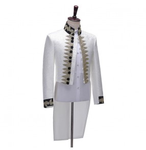 Men's youth European court style singers jazz dance white tuxedo coats magician host stage peformance jackets for Male European Prince drama COS Photograph jacket 