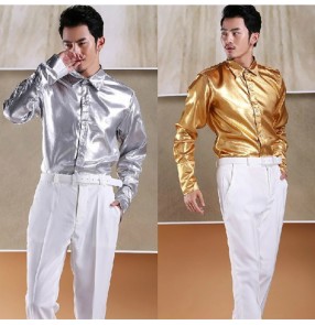 Men's youth jazz dance singers host Silver gold glitter stage performance shirt dinner party annual meeting nightclub bar chorus photography studio tops for man