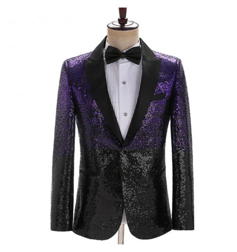 men's youth purple with black gradient sequined jazz dancer host ...