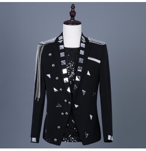 Men's youth singer dj nightclub stage performance tassels rivets glitter jackets punk rock style Wedding party lens performance concert event jazz dance coats bar stage performance clothing