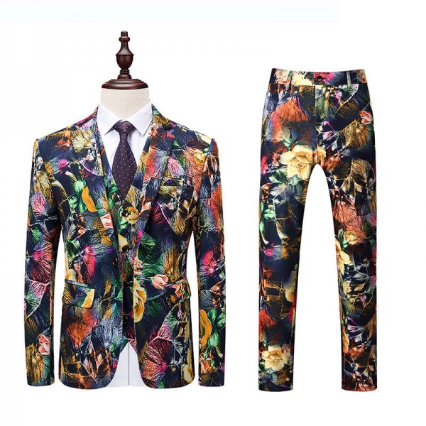 Men youth Rainbow Colorful flowers printed jazz singers host stage ...