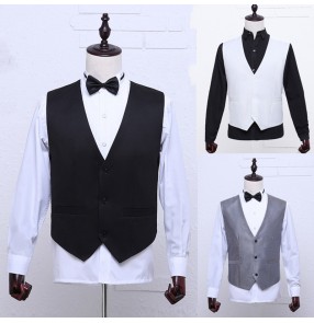 Men youth silver black white singers solo stage performance waistcoats bridegroom Photo studio host emcee stage vest Chorus model show dress vest for man