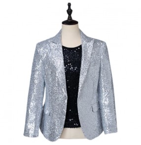 Men youth silver sequined singers gogo dancers jazz dance blazers host evening wedding party dress suit  rapper Stage dancing coats for male