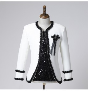 Men youth singers gogo dancers white jazz dance jackets stage performance group dance suit nightclub dj ds dance stage dress suit  host piano performance coats for man