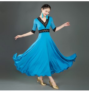 mint red blue dark green Ballroom dance dresses for women girls stage performance video shooting tango waltz dance long dresses