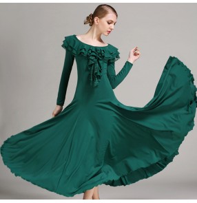 Mint yellow light pink colored long sleeves competition performance women's ballroom tango waltz dancing dresses