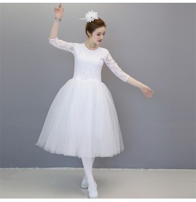 Modern dance ballet dress for women female girls white lace competition chorus singers stage performance dance dress