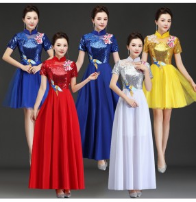 Modern dance chorus singers stage performance long dresses group dancers for women girls evening party host cosplay dresses
