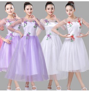 Modern dance dress for women white violet red girls singers chorus group stage performance princess dresses