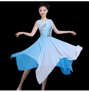 Modern dance dresses for women Blue gradient color ancient traditional classical dancers singers drama video performance dresses