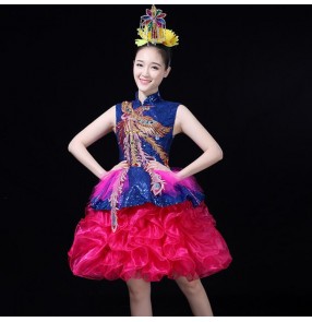 Modern dance dresses for women girls royal blue royal blue pink paillette jazz singers gogo dancers stage performance night club dancing outfits