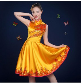 Modern dance dresses jazz singers short length red gold green royal blue gogo dancers drama cosplay studio performance dress