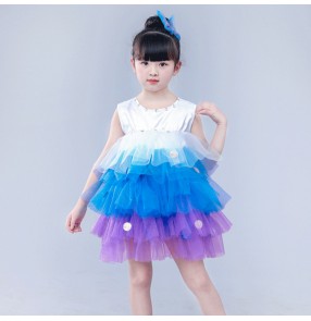 Modern dance jazz singers chorus stage performance puff skirts dresses for girls children school dance studio competition cosplay dresses costumes