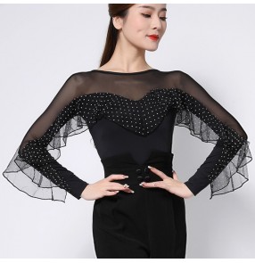 Modern polka dot Ballroom latin dance body tops female Latin dance professional dance clothes body tops national standard ballroom dance clothes