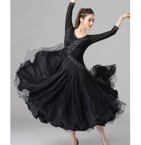 Modern women black ballroom dance performance costume Waltz tango ballroom dance dresses competition national standard dance big skirt practice clothes