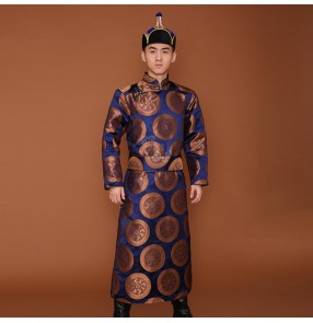 Mongolian dance robe for male satin long Mongolian clothing ethnic minority clothing performance dance daily life clothing