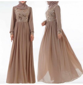 Muslim dubai long skirt chiffon dress big swing robe Abu Dhabi sequin dress women abaya dress