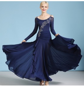 Navy ballroom dance dress for women girls stage performance competition ballroom waltz tango dance dresses for female