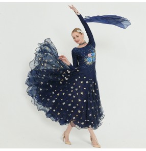 Navy ballroom dance dresses for women competition diamond ballroom dancing dresses waltz tango foxtrot standard smooth dance dresses