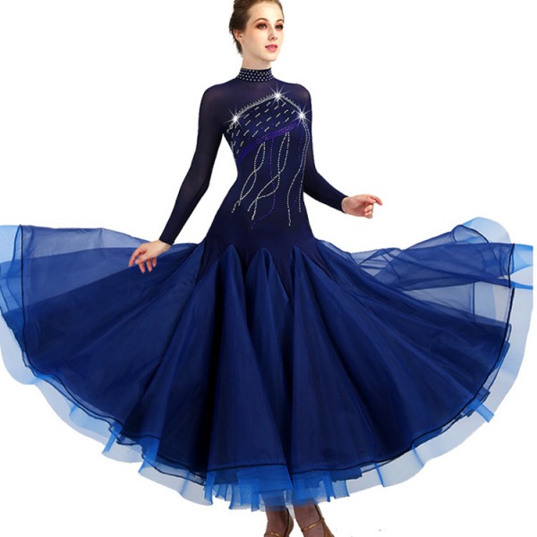 Navy competition ballroom dancing dresses stage performance ...
