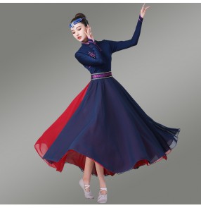 Navy Mongolian dance Dresses for women Prairie big swing skirt ethnic style stage performance Mongolia dance costume Tibetan dance dress female