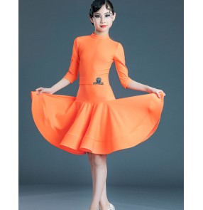 Navy orange black wine ballroom latin dancing dresses for Girls kids competition ballroom salsa latin dance wear for Children