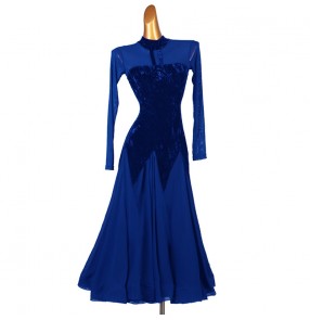 Navy royal blue velvet competition ballroom dancing dresses for women girls stage performance ballroom waltz tango dance dress