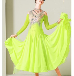 Neon Green custom size professional ballroom dance dresses for women girls competition smooth foxtort tango waltz dance dress for female 