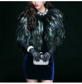 Nightclub ds Jazz dance evening dress feather capes for women Stage show singer lead dancer vest black feather short coat photos shooting shoulder cover